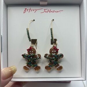BETSEY JOHNSON Christmas Holiday Gingerbread in Tree Lights Dangle Earrings NWT